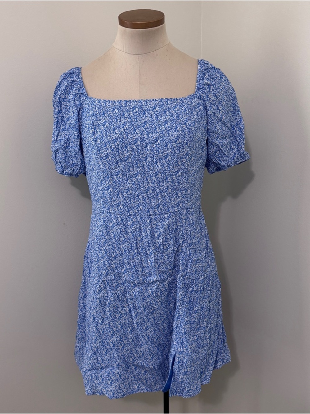 Altar’d State Large Blue Floral Square-Neck Cottagecore Mini Dress